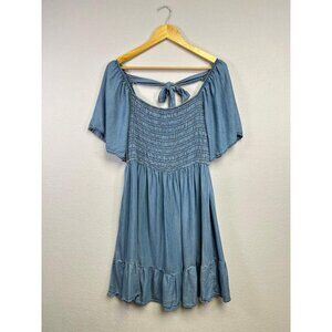 Sweet Wonderer blue smocked chambray ruffle